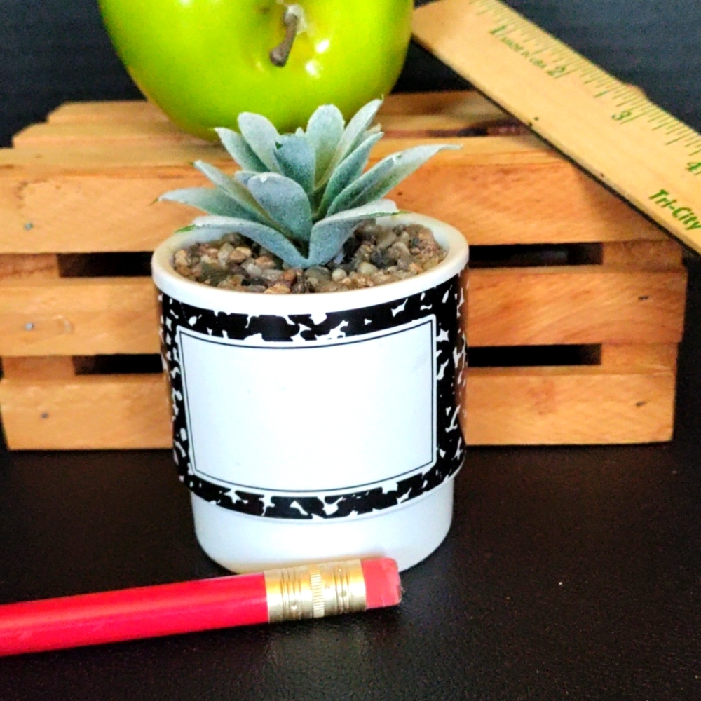 Planter for teacher with faux succulent